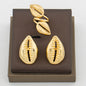 Dubai Gold Color Jewelry Set for Women Weddings Bride Earrings and Ring Brazilian Statement Design Clip Earrings Ring Set Daily