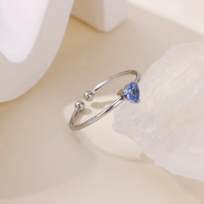 2025 Birth Colorful Cubic Zircon Heart Opening Rings For Women Fashion Dainty Stainless Steel Princess Ring Jewelry Wedding Gift