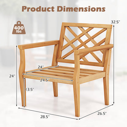 Teak Wood Slatted Patio Chair Armchair with Cozy Backrest and Armrests