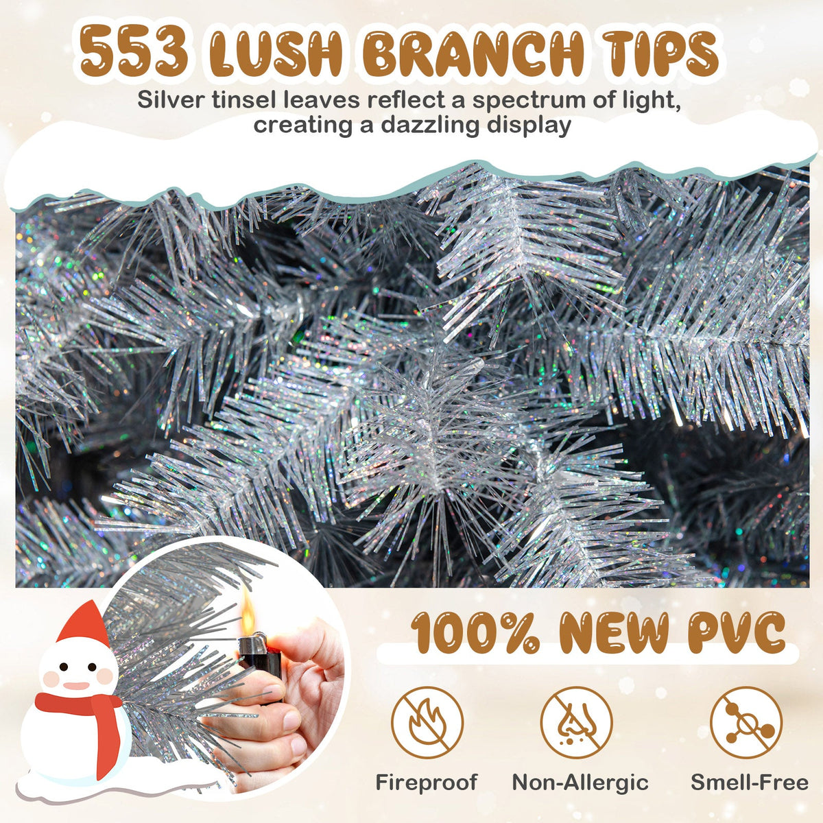 Artificial Xmas Tree with Branch Tips and Warm White LED Lights