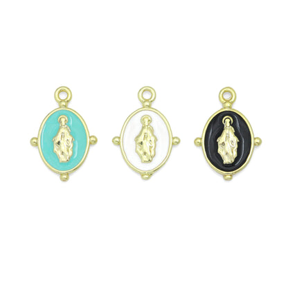 Oval Black/White/Blue/GreenEnamel Mary Saint Oval shape Pendant, Sku#B135