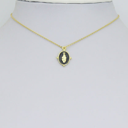 Oval Black/White/Blue/GreenEnamel Mary Saint Oval shape Pendant, Sku#B135