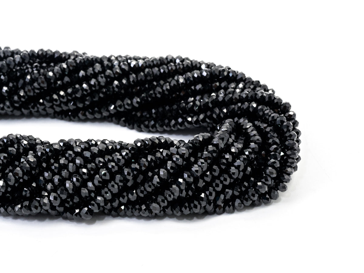 Quality Faceted Black Spinel Rondelle Beads 1x2mm/2x3mm/2x4m, SKU#U101
