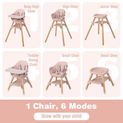 6-in-1 Baby High Chair with Removable Dishwasher and Safe Tray-Pink