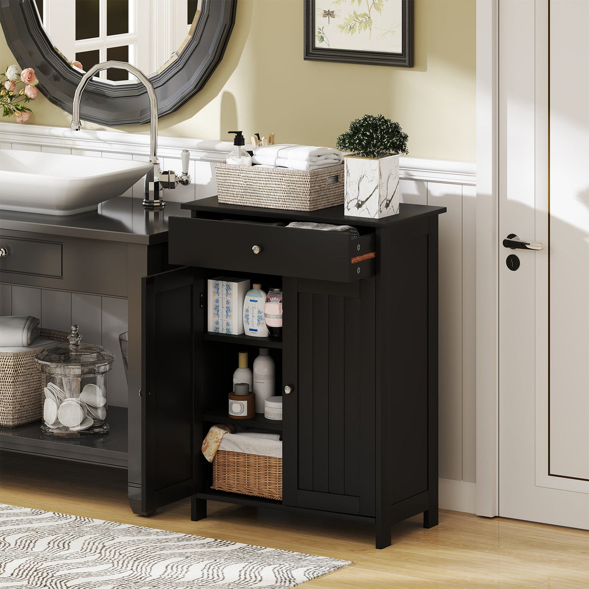 Bathroom Floor Cabinet Freestanding Storage Organizer with 2 Doors