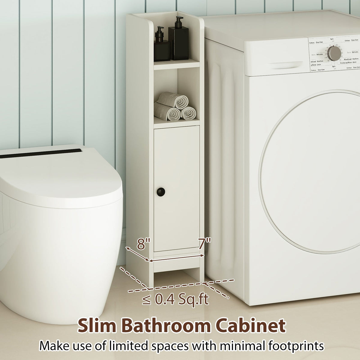 Bathroom Slim Cabinet Corner with Door and Adjustable Shelf