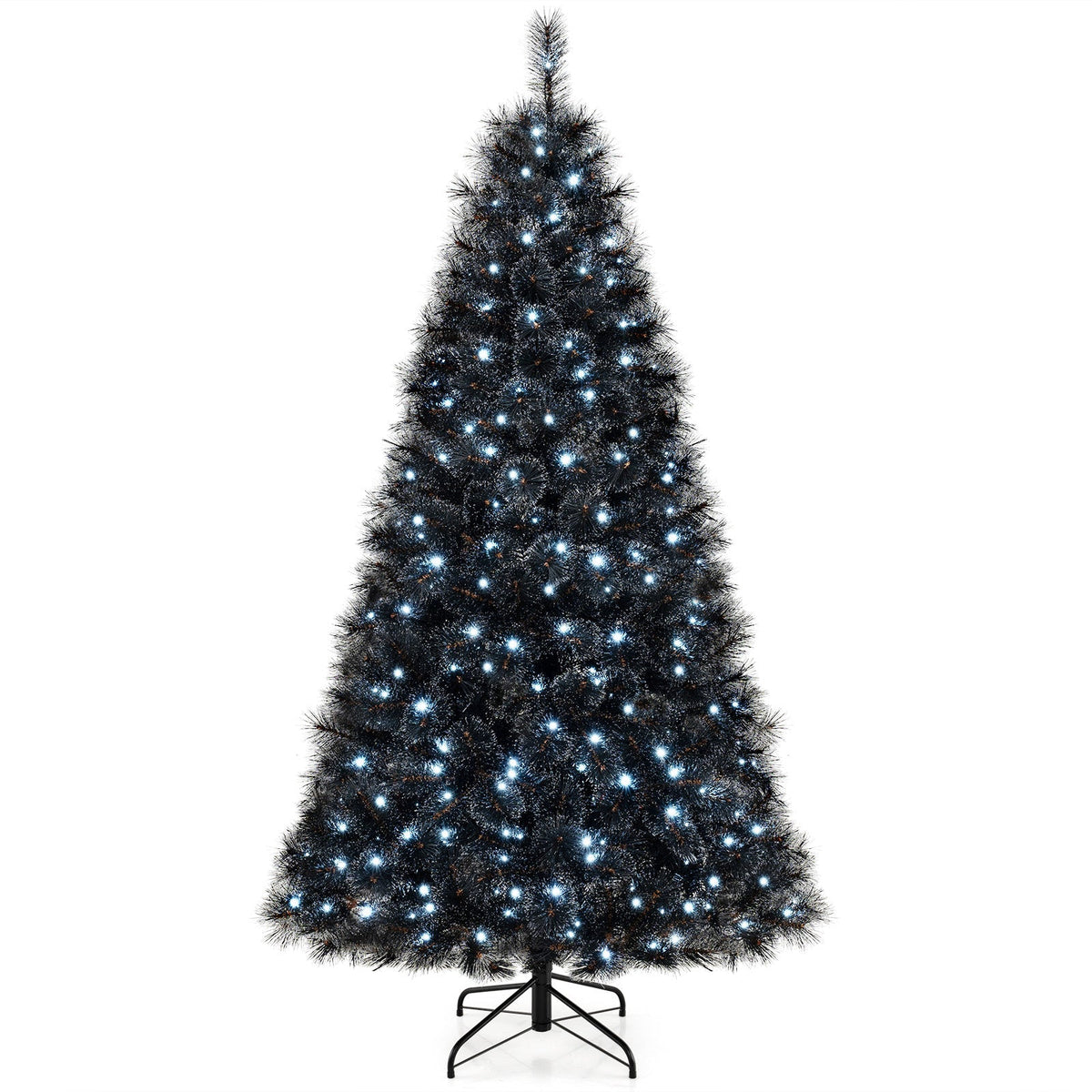 6/7/8 Feet Black Artificial Halloween Christmas Tree with PVC Branch Tips and 210/320/450 Cool White LED Lights