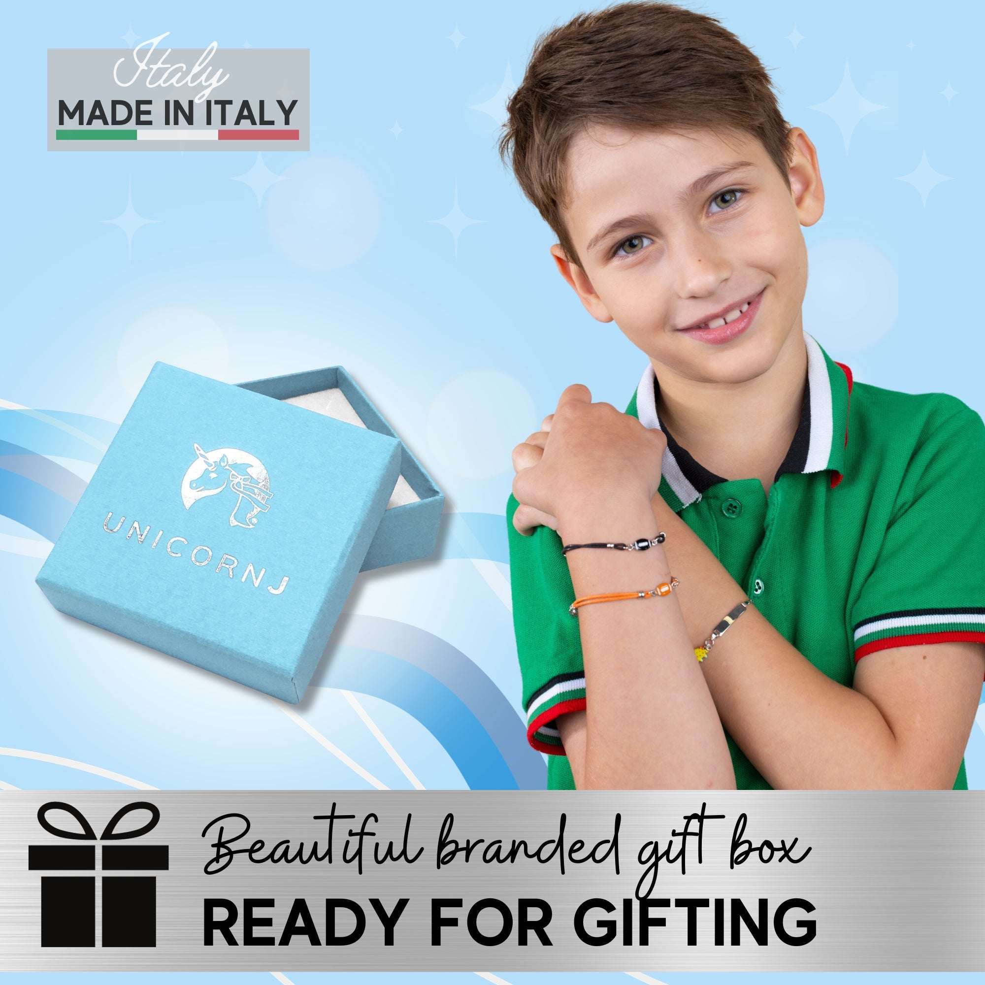 UNICORNJ Sterling Silver 925 Engravable ID Bracelet for Boys Girls Sports Enamel Rolo Chain 6.5"