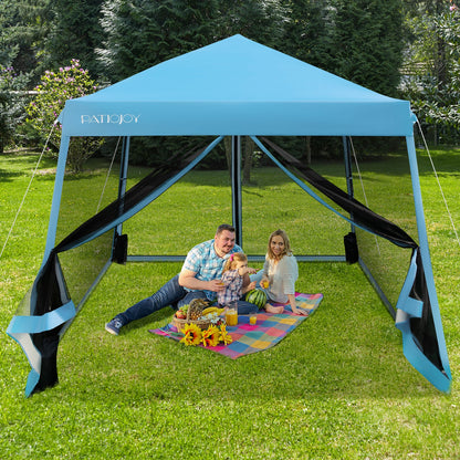 10 x 10 Feet Pop Up Canopy with with Mesh Sidewalls and Roller Bag