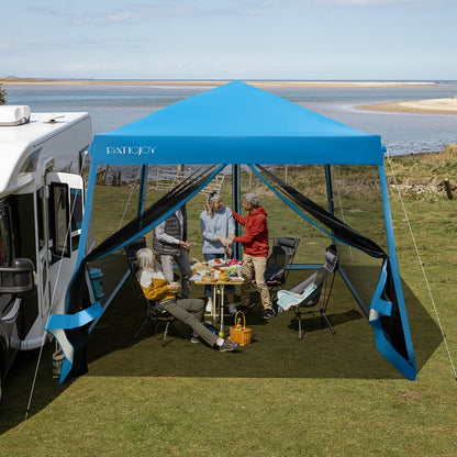 10 x 10 Feet Pop Up Canopy with with Mesh Sidewalls and Roller Bag