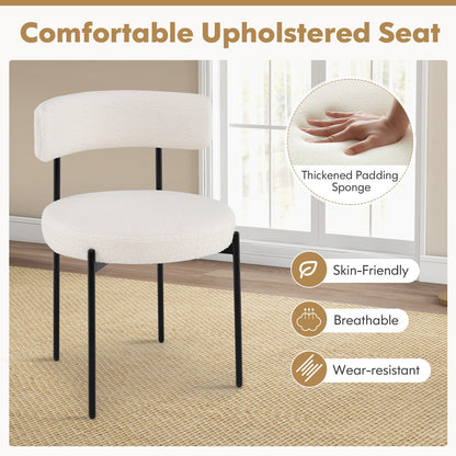 Boucle Dining Chair with Curved Backrest and Metal Legs Set of 4-White