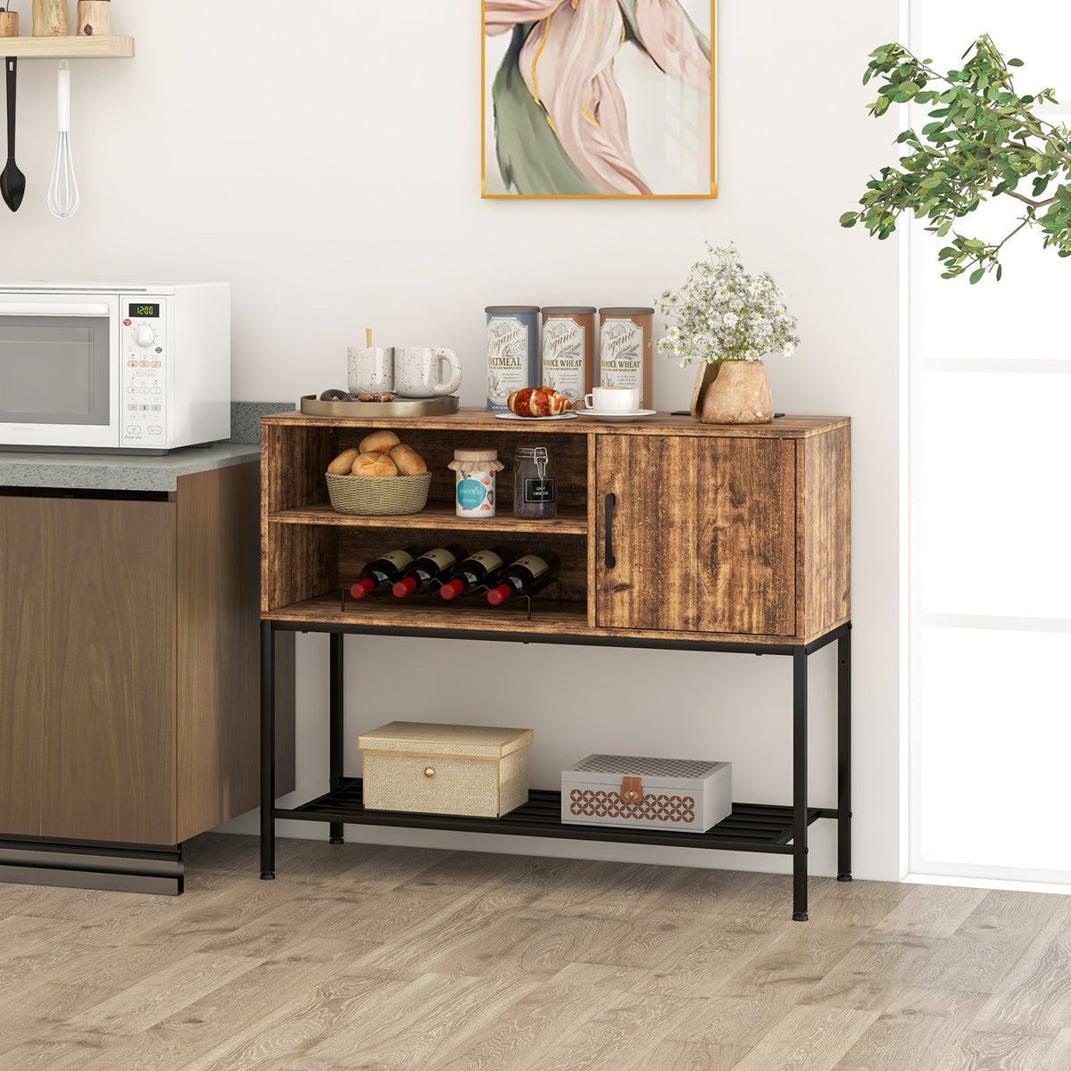 Buffet Sideboard Coffee Bar Cabinet with Power Outlets and USB Ports