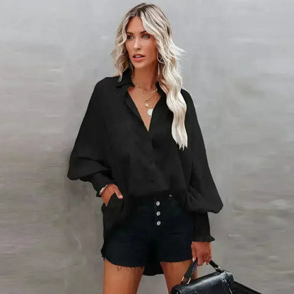 Spring And Autumn New Lapel Shirts Thin Mid Length Striped Casual Long
