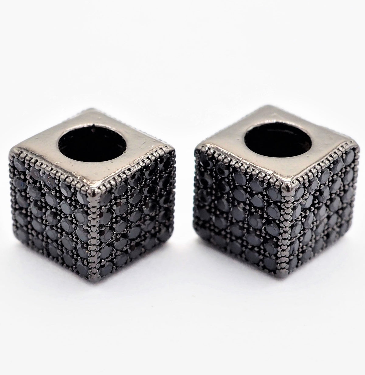 7mm Black CZ Pave On Black Big Hole Cube Spacer Micro Pave Beads, Cubic Zirconia Cube Space Beads, SKU#C77