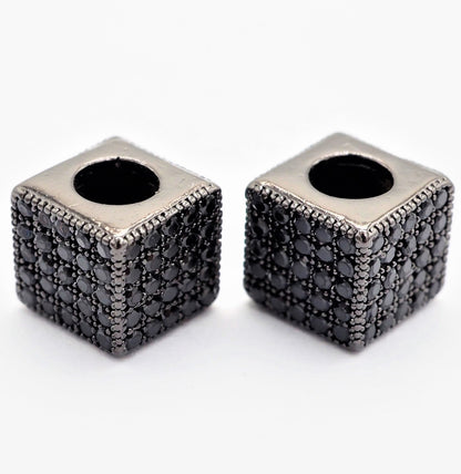 7mm Black CZ Pave On Black Big Hole Cube Spacer Micro Pave Beads, Cubic Zirconia Cube Space Beads, SKU#C77
