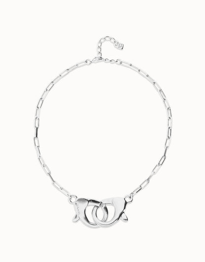 Uno De 50 Necklace with large interlocking snap hook Silver