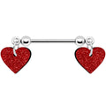 14G 5/8 Red Glitter Valentines Day Heart Nipple Ring Set