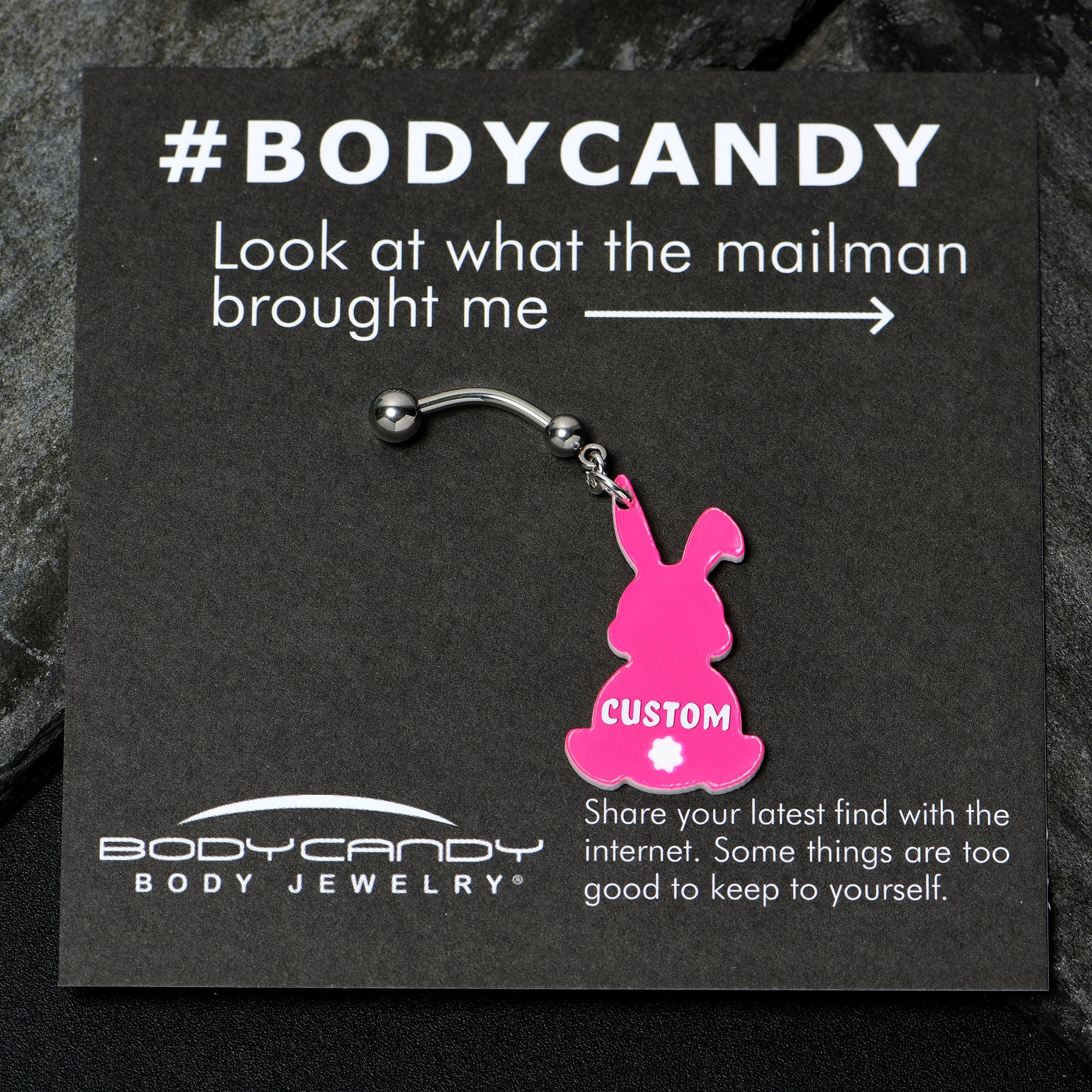 Custom Pink Bunny Rabbit Personalized Dangle Belly Ring