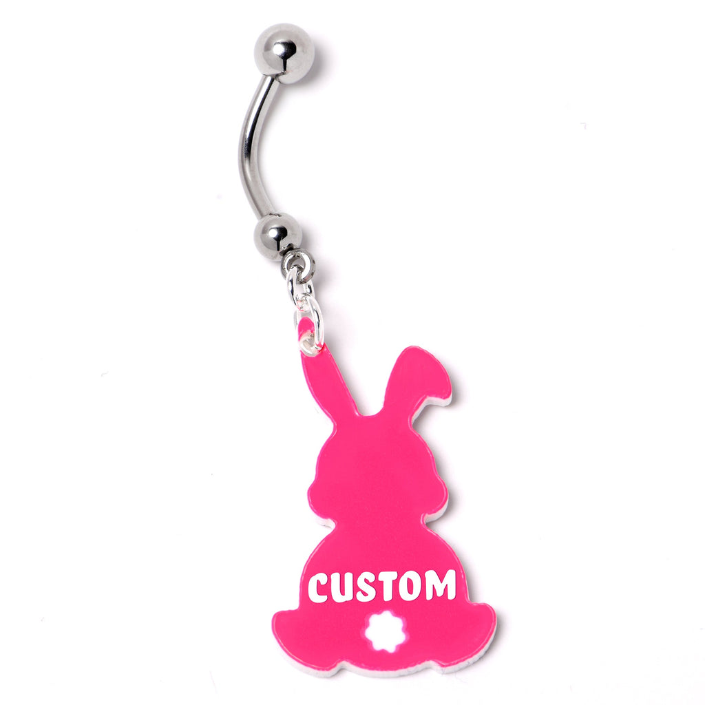 Custom Pink Bunny Rabbit Personalized Dangle Belly Ring