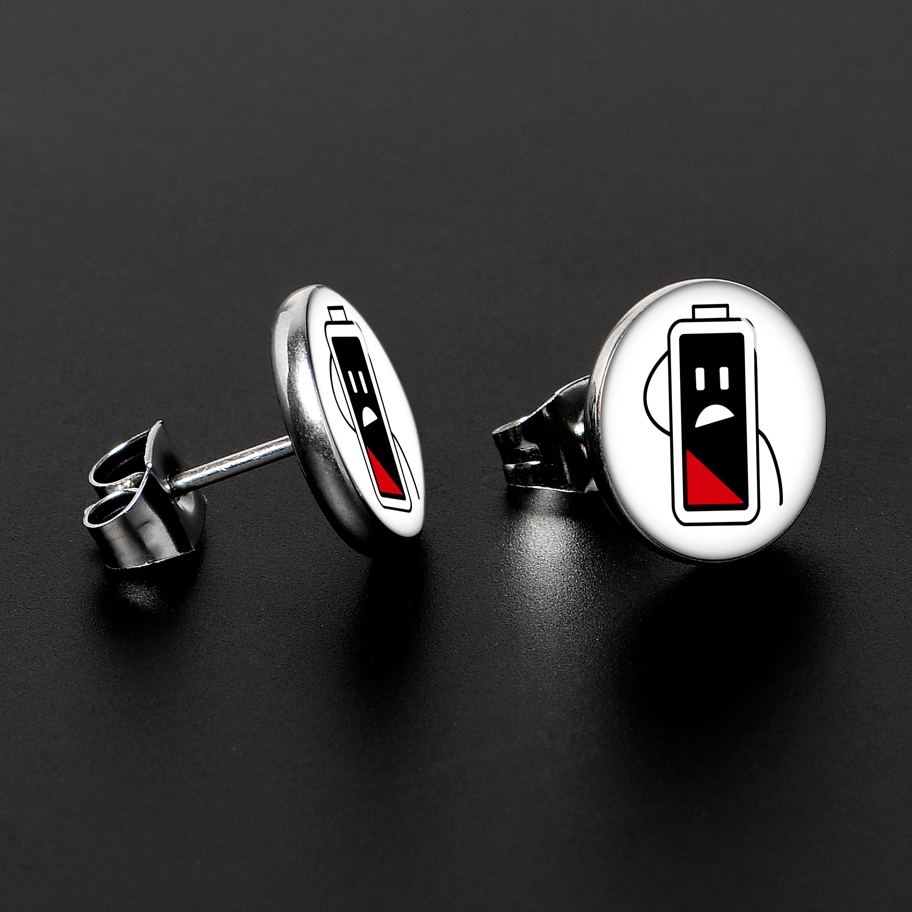 Battery Empty Stud Earrings by Onyx O