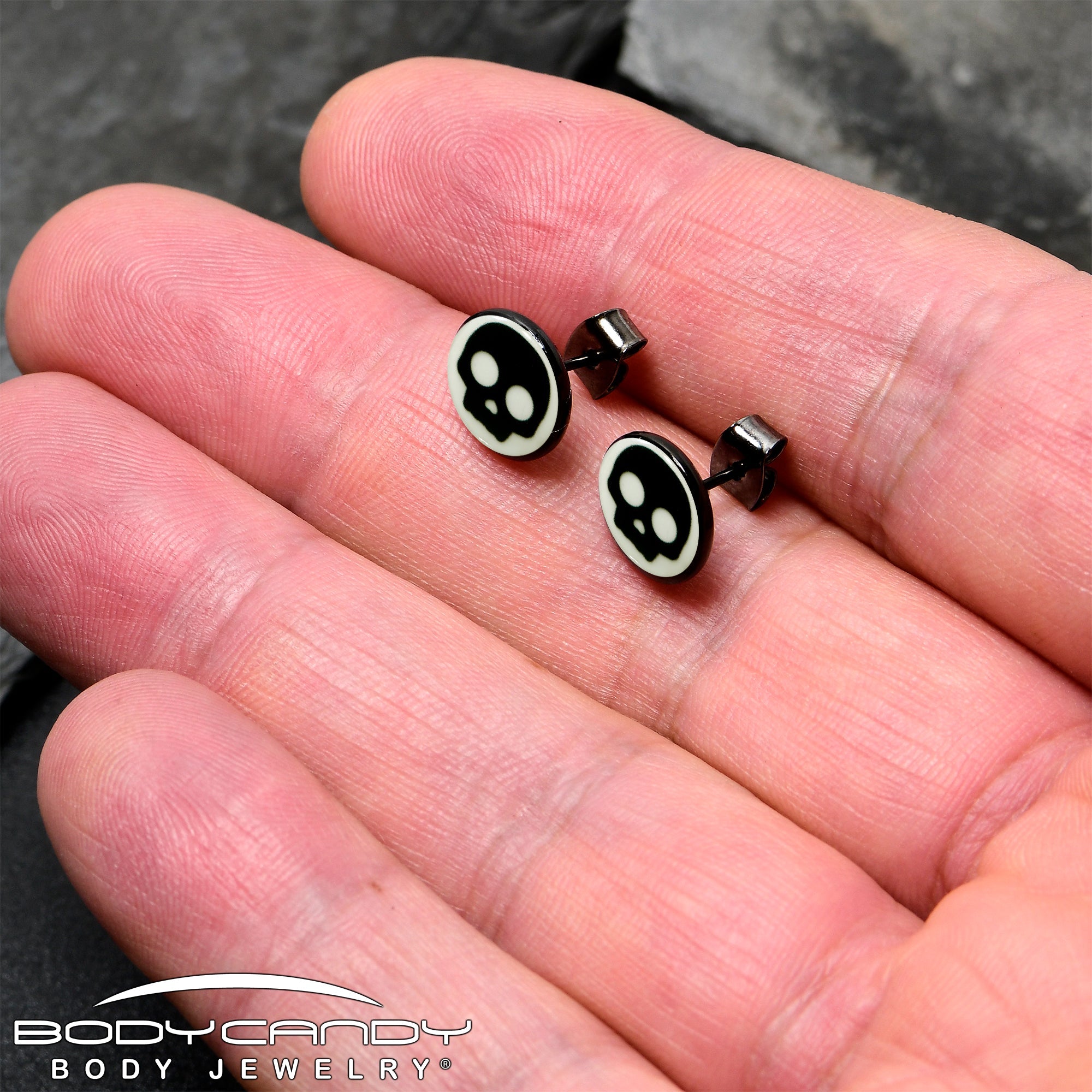 Simple Skull Glow in the Dark Stud Earrings by Onyx O