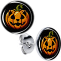 Orange Pumpkin Cat Jack-O-Lantern Stud Earrings by Onyx O