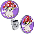 Polka Dot Mushroom Hat Cat Stud Earrings by Onyx O