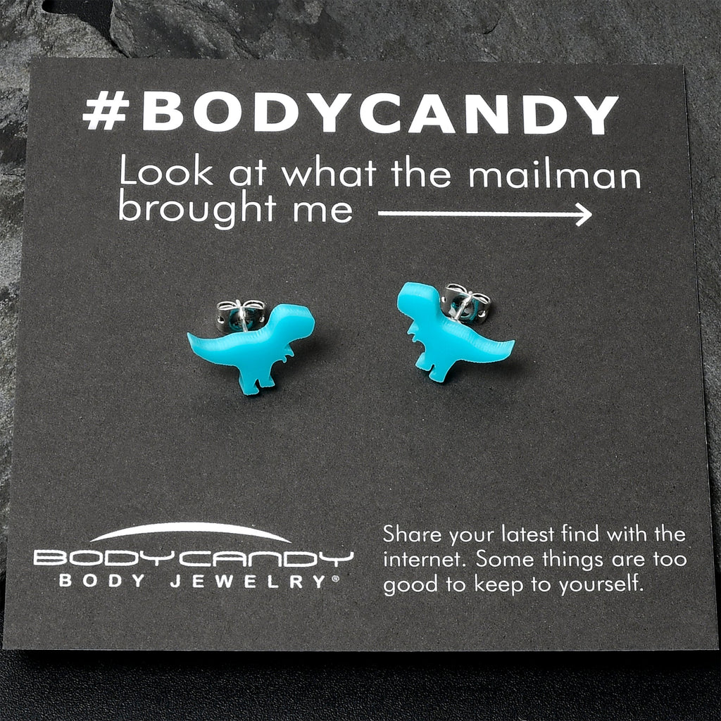 Blue Acrylic Tyrannosaurus Rex Dinosaur Stud Earrings
