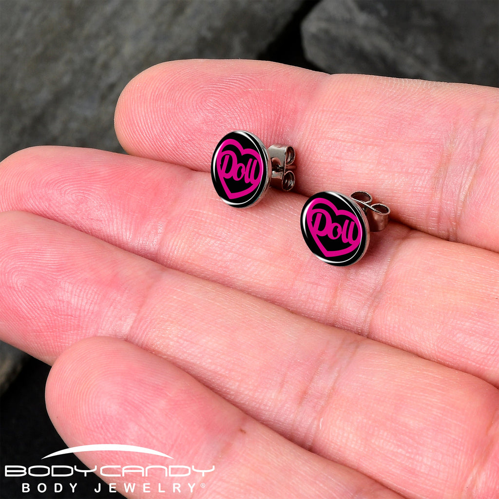 Hollow Heart Doll Word Stud Earrings by Onyx O