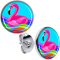 Rainbow Sea Floating Flamingo Stud Earrings by Onyx O