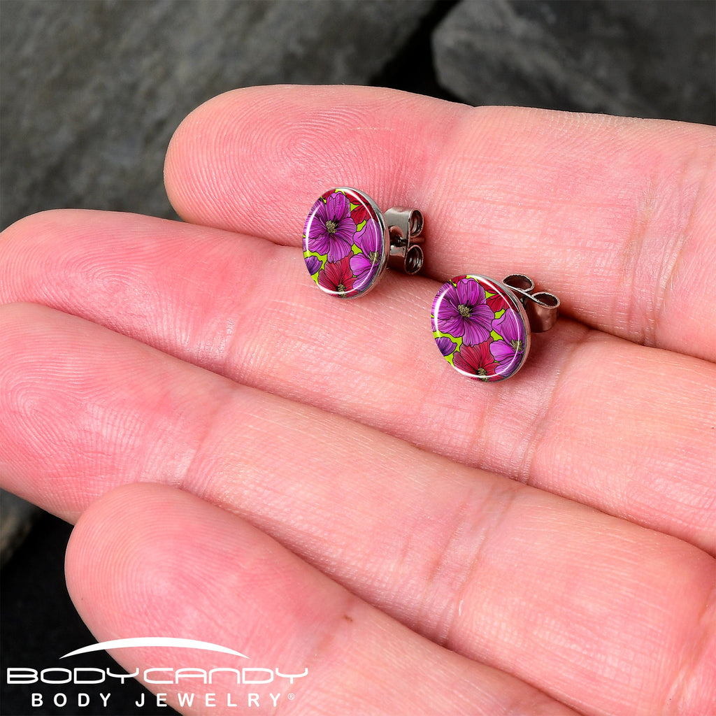 Blossom Creation Tropical Floral Flowers Stud Earrings by Onyx O