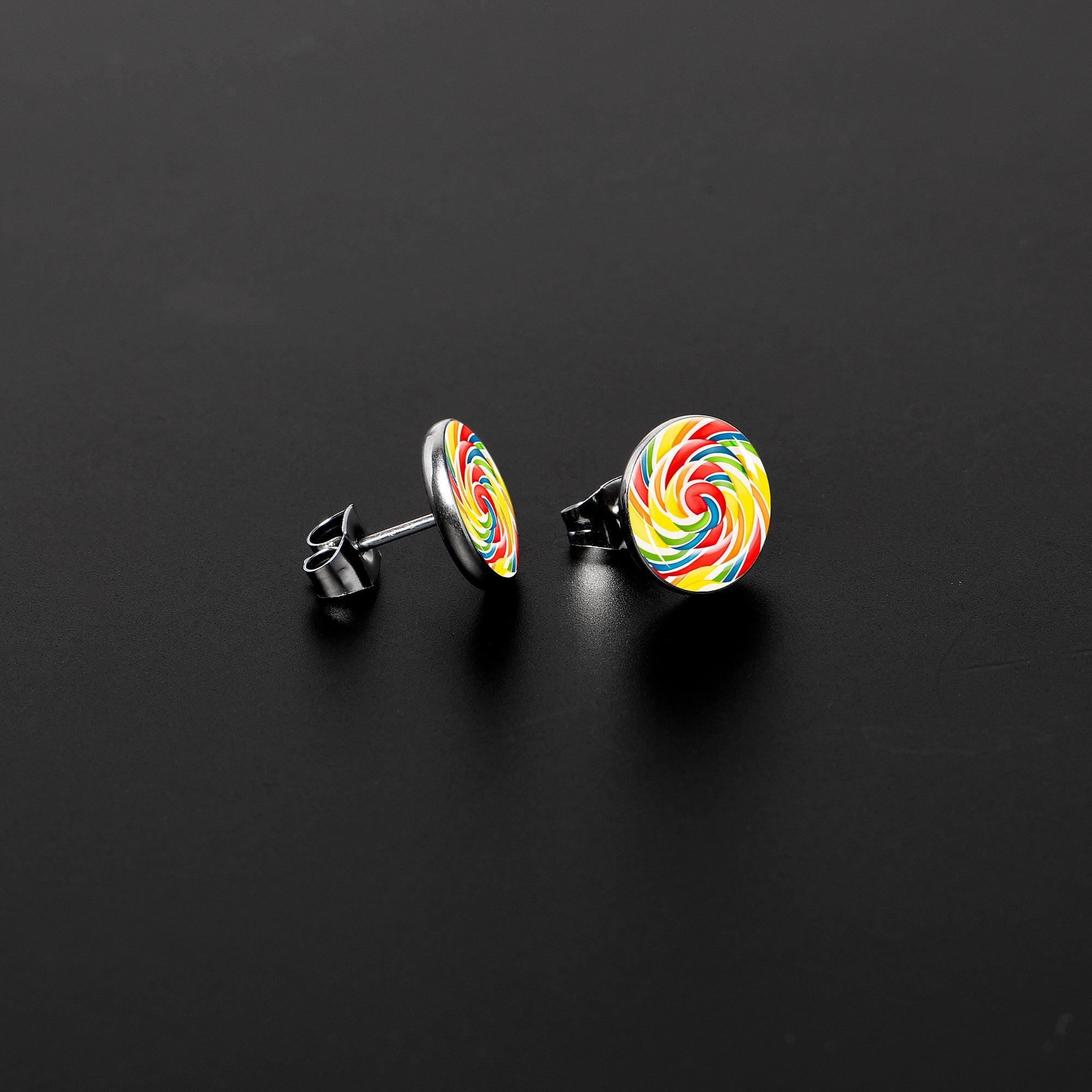 Rainbow Swirl Lollipop Stud Earrings by Onyx O