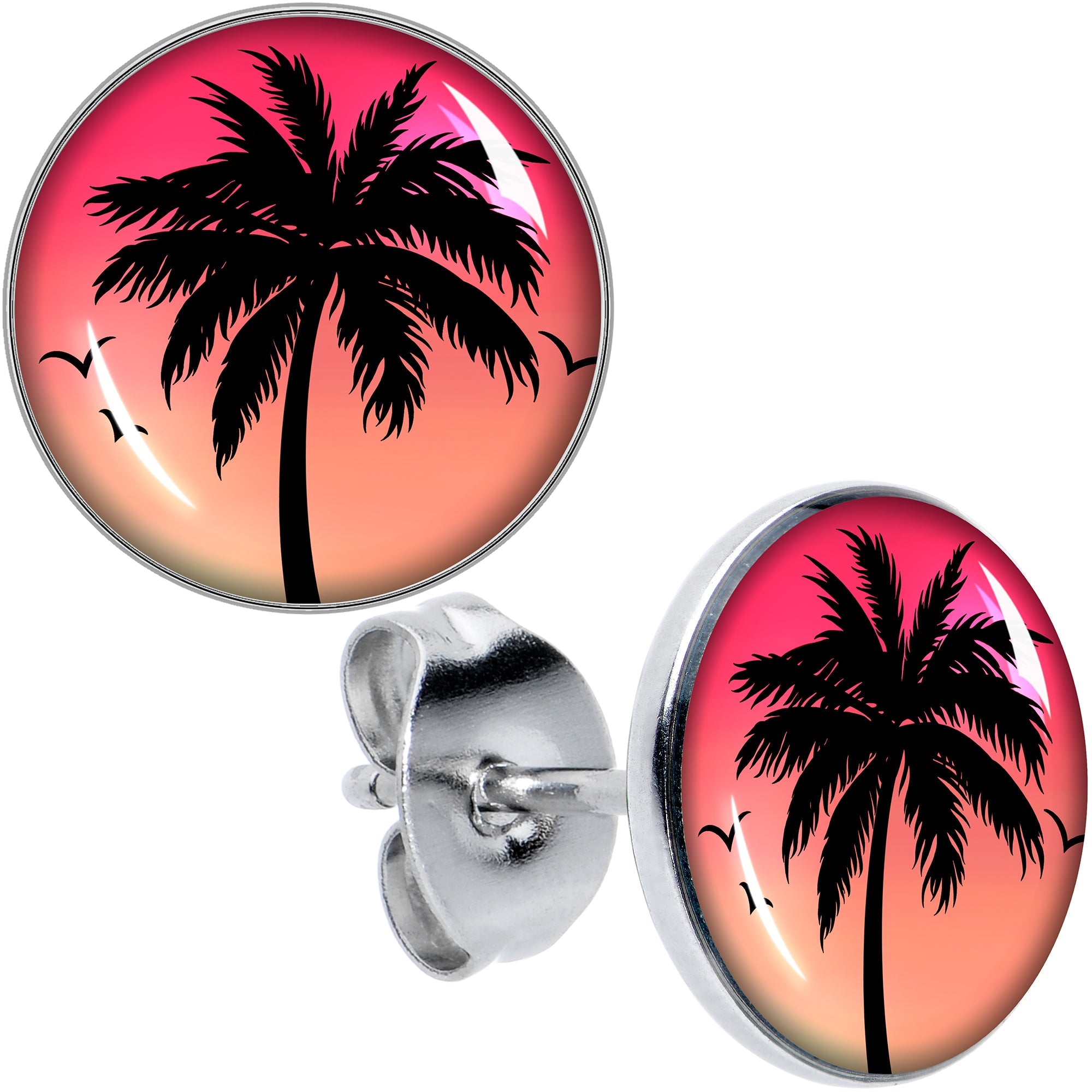 Red Sunset Palm Tree Stud Earrings by Onyx O
