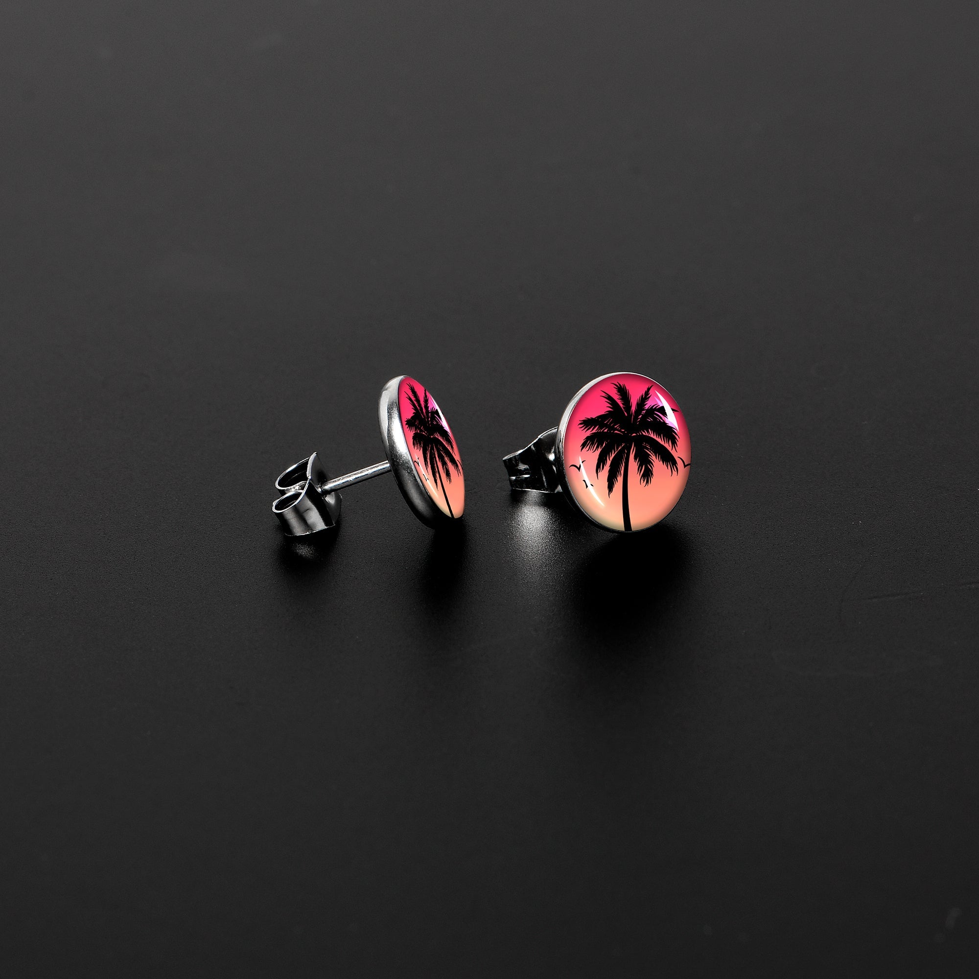 Red Sunset Palm Tree Stud Earrings by Onyx O