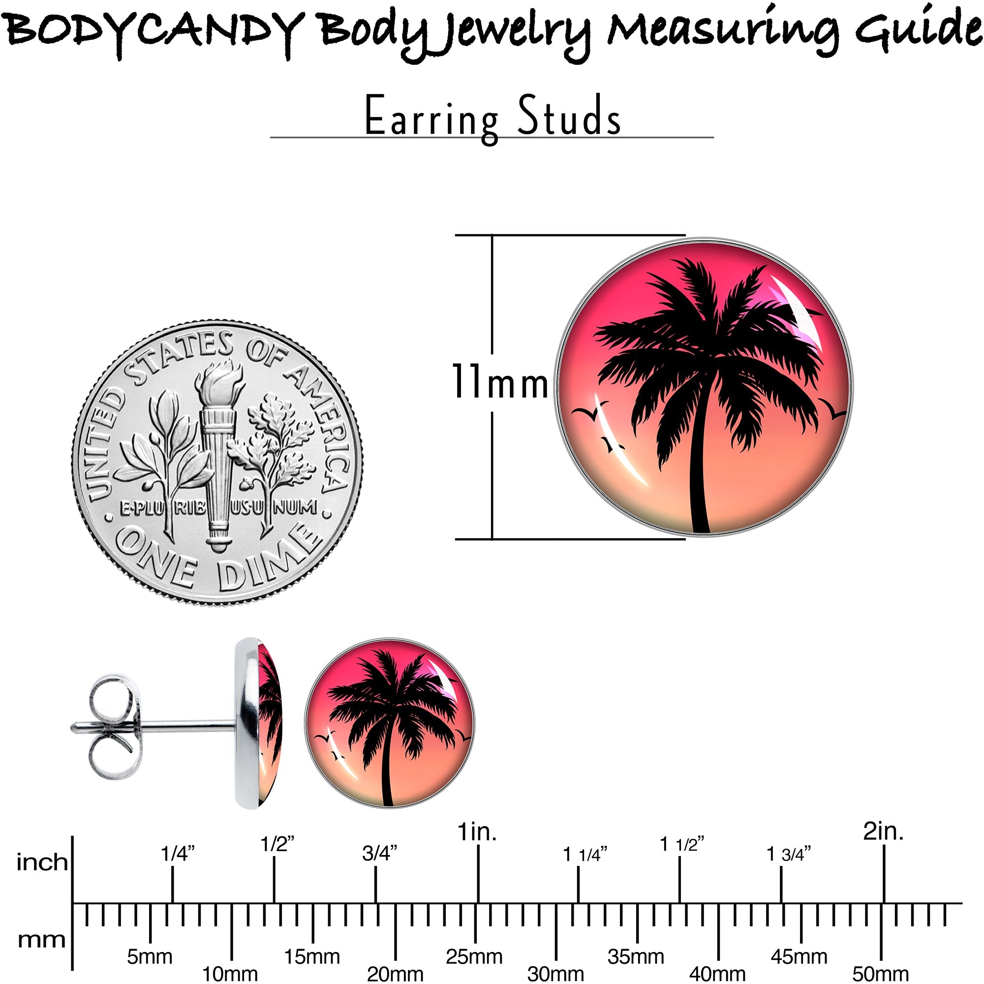 Red Sunset Palm Tree Stud Earrings by Onyx O