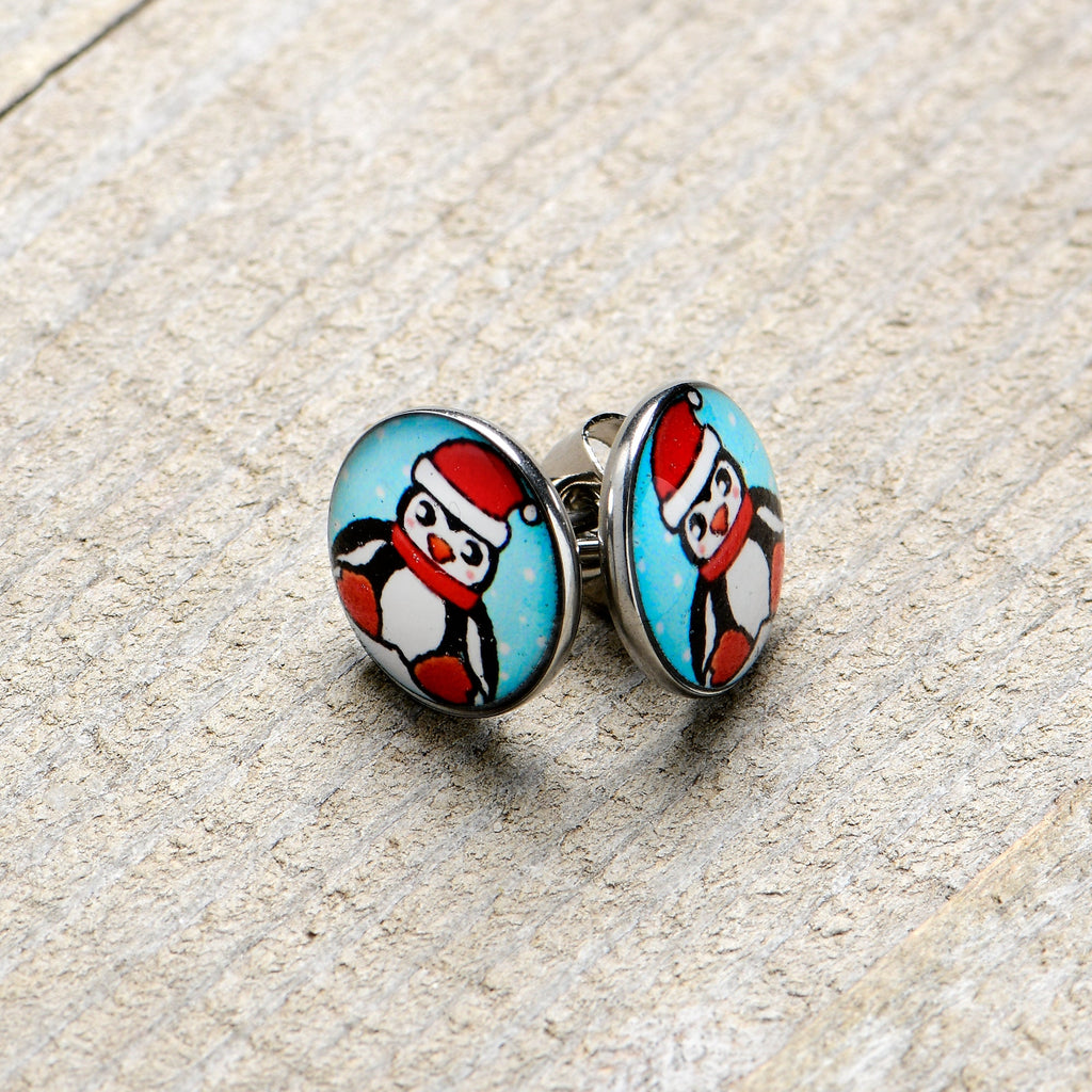 Snowfall Holiday Penguin Stud Earrings by Onyx O