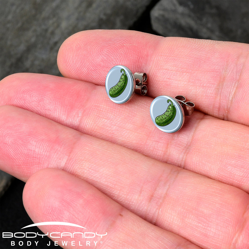 Green Pickle Stud Earrings by Onyx O