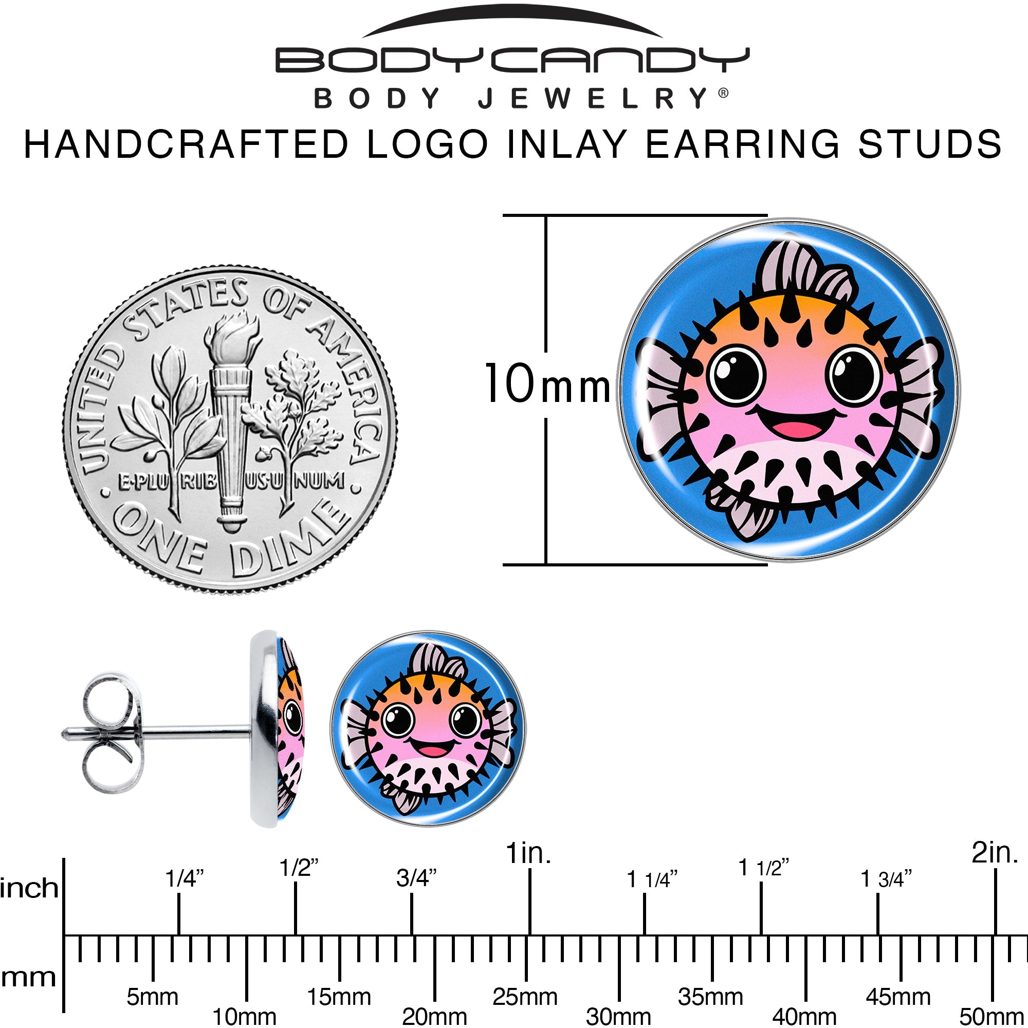 Swimming Pink Pufferfish Stud Earrings by Onyx O