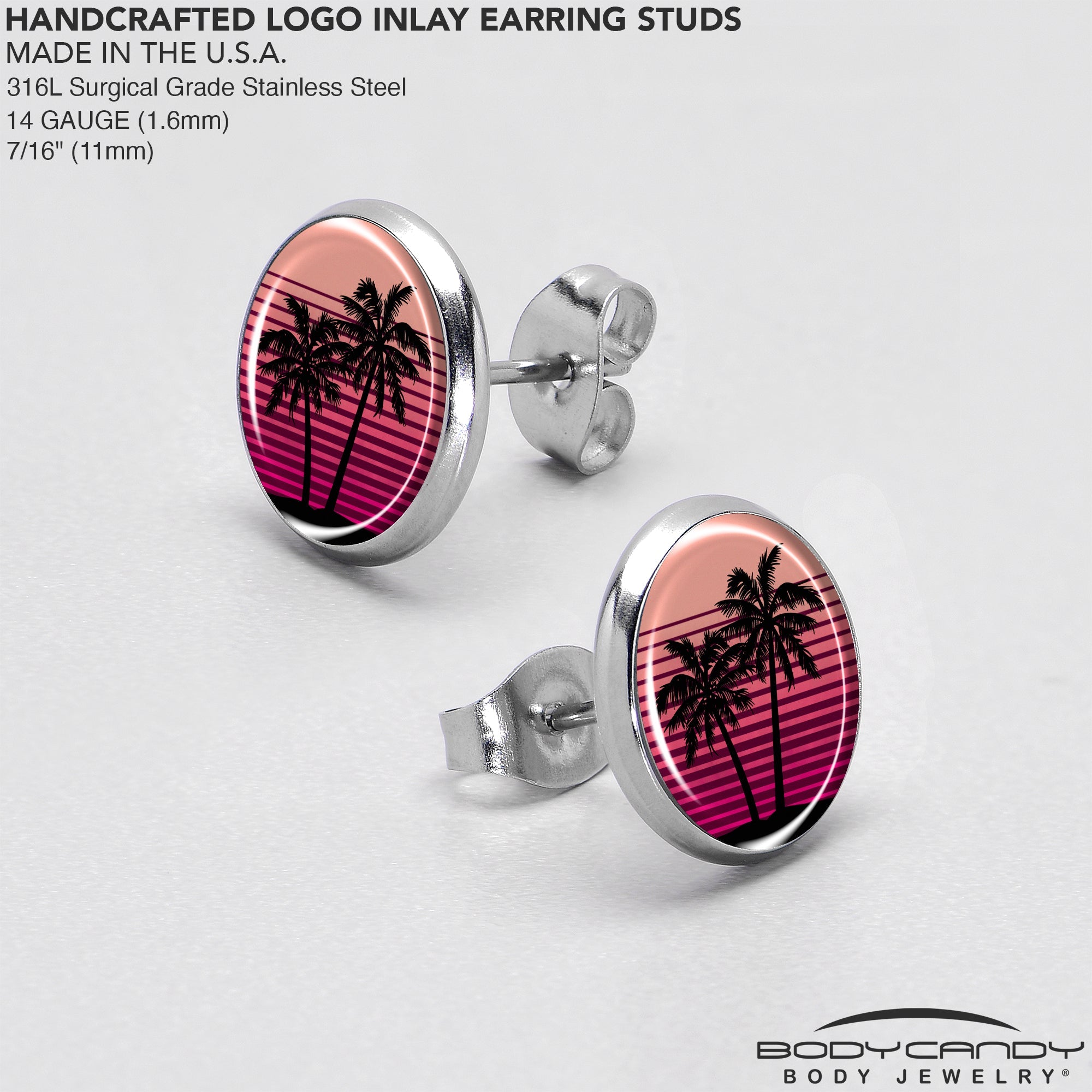 Palm Tree Retro Sunset Stud Earrings by Onyx O