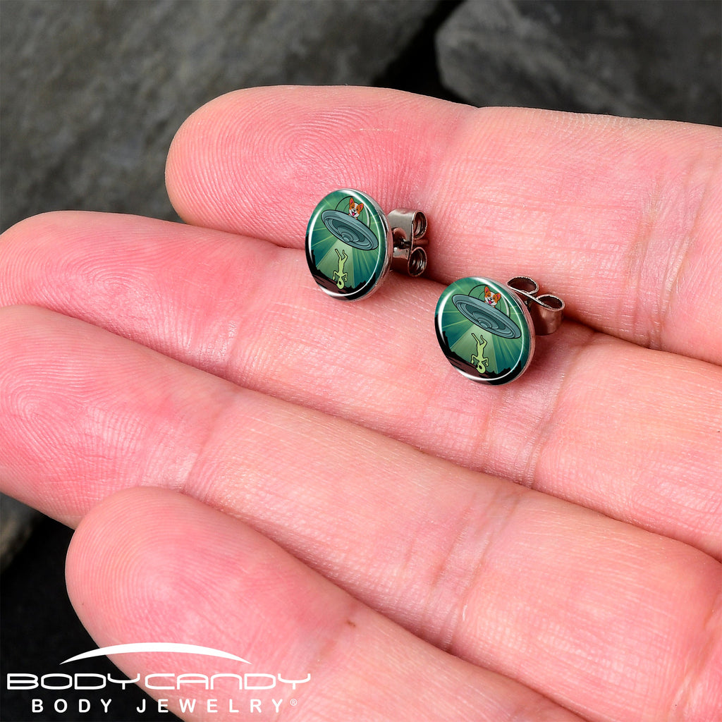 Reverse Alien UFO Abduction Stud Earrings by Onyx O