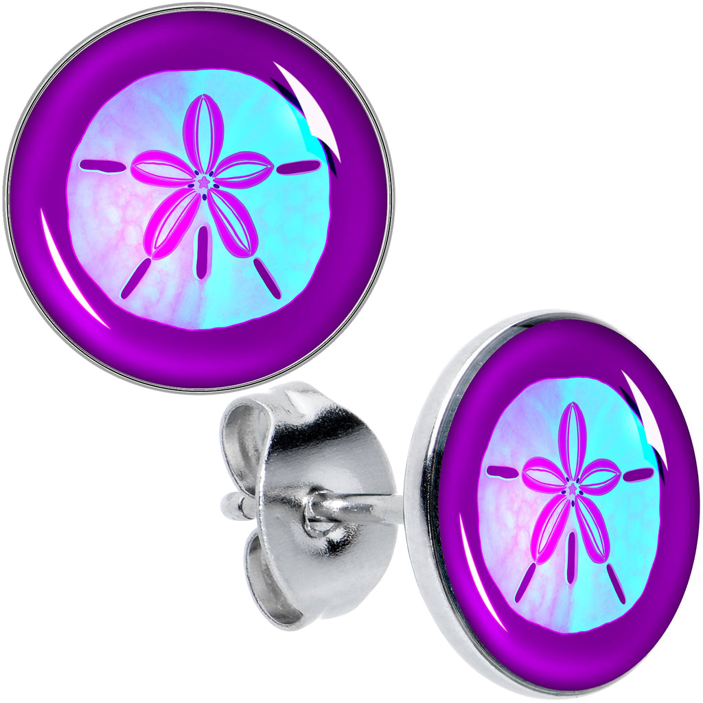 Purple Nautical Sand Dollar Stud Earrings by Onyx O