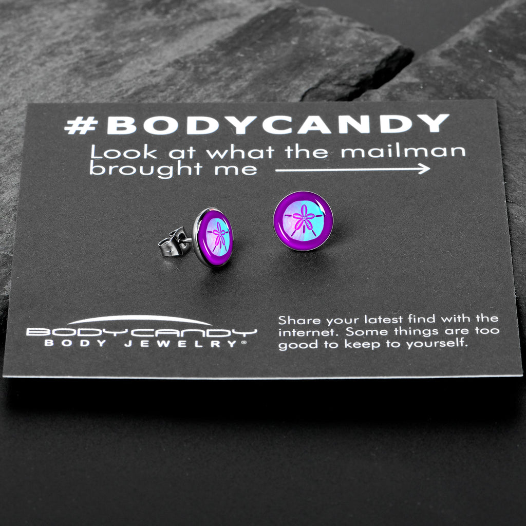 Purple Nautical Sand Dollar Stud Earrings by Onyx O
