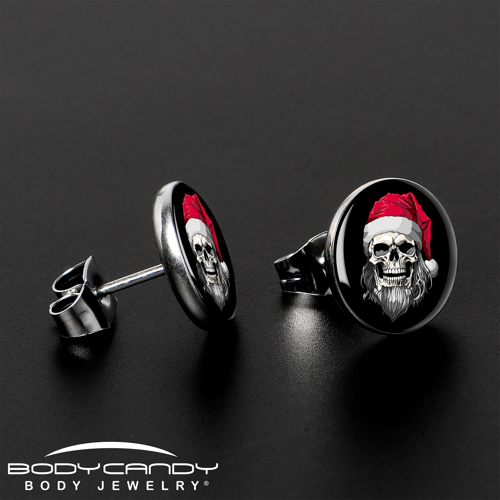 Holiday Skeleton Santa Claus Stud Earrings by Onyx O