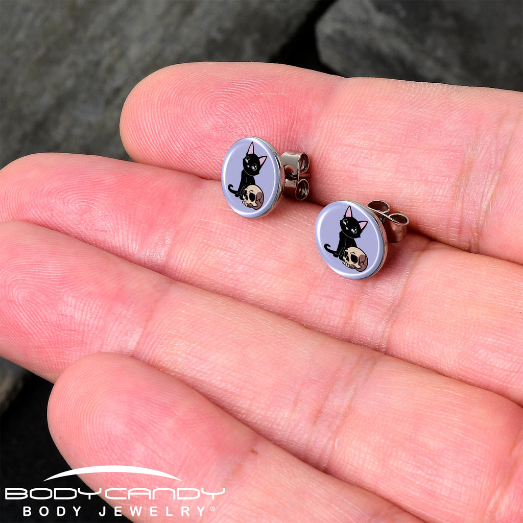 Skull Cat Stud Earrings by Onyx O