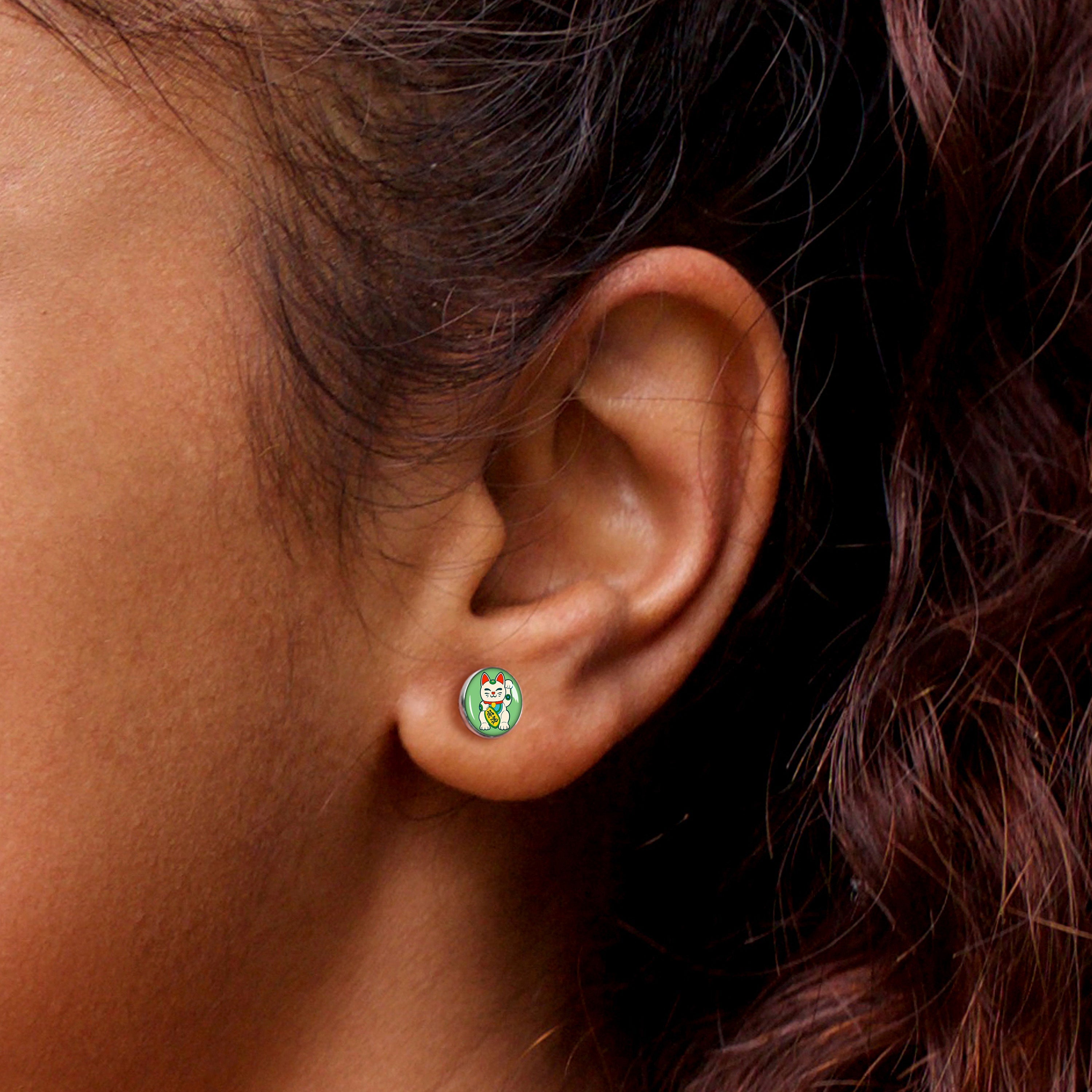 Waving Cat Stud Earrings by Onyx O