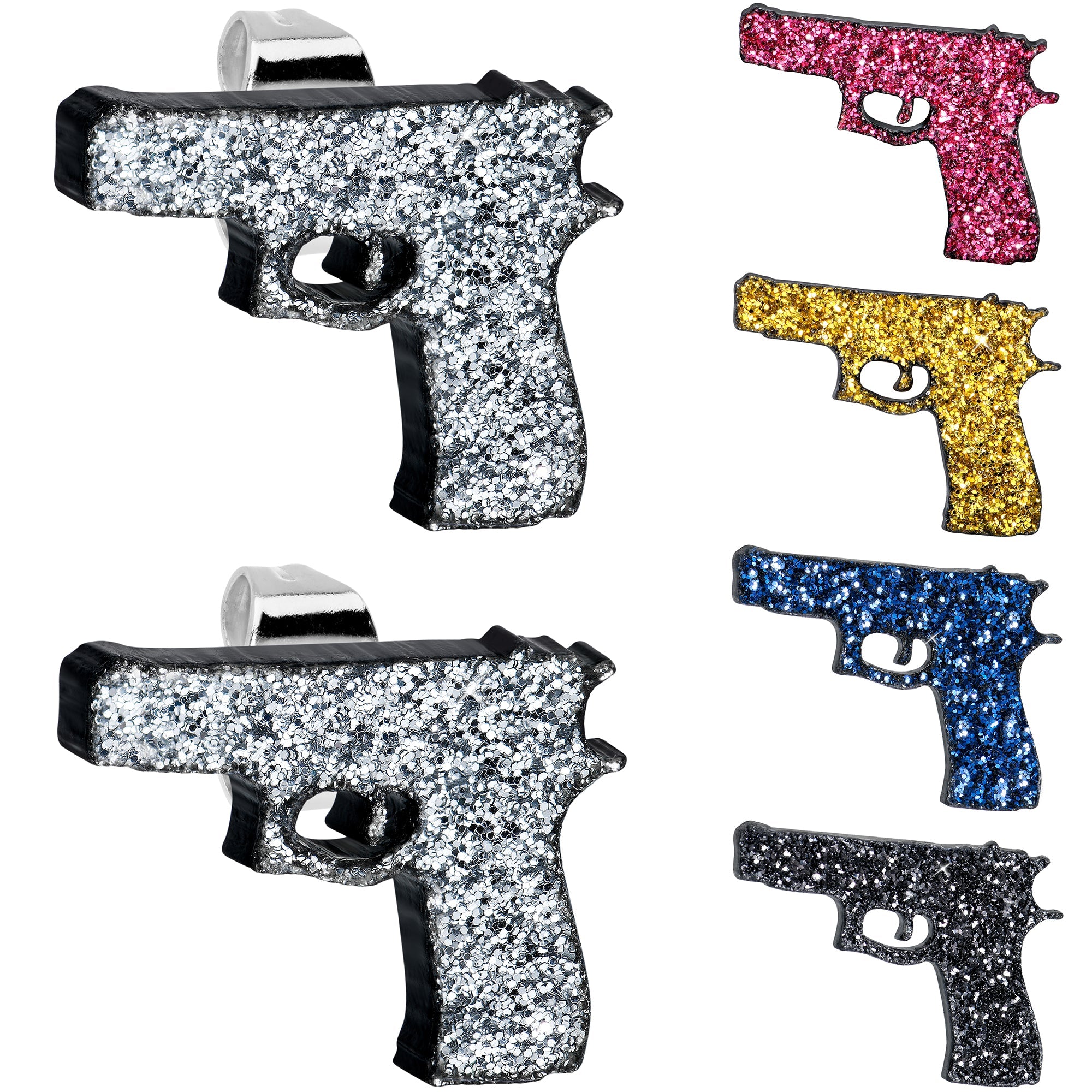 Blue Glitter Gun Stud Earrings Set