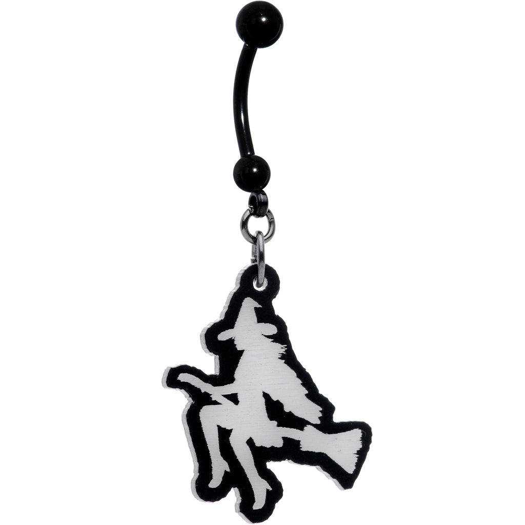 Glow in the Dark Halloween Flying Witch on Broom Dangle Belly Ring