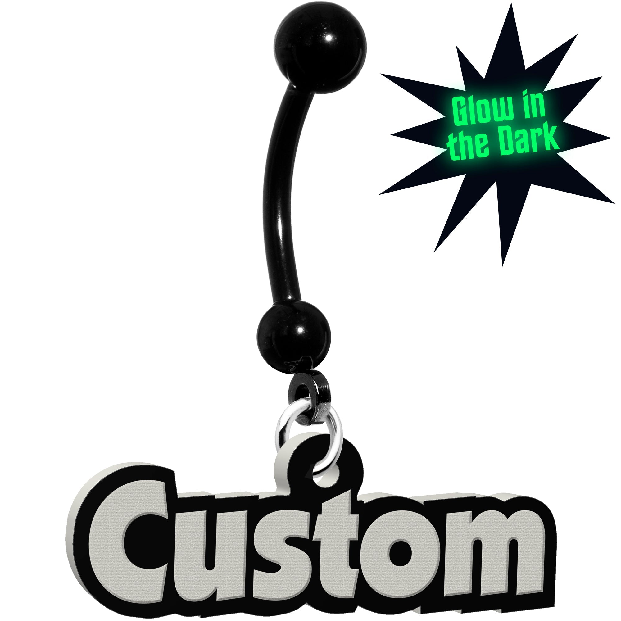 Custom Black Glow in the Dark Personalized Name Dangle Belly Ring