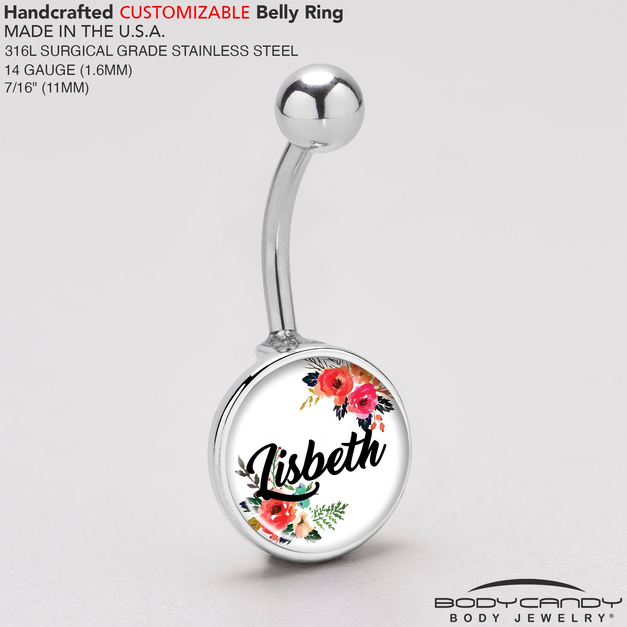 Custom Floral Personalized Name Belly Ring