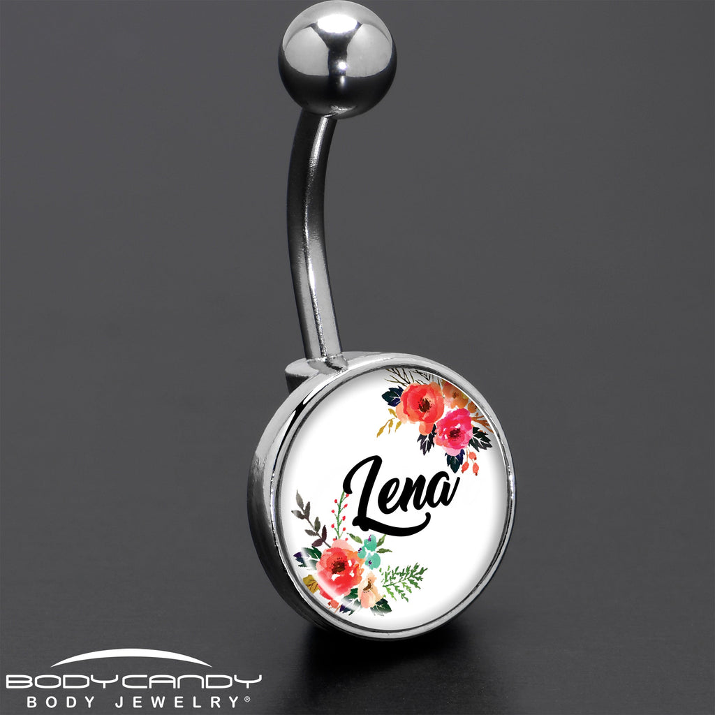 Custom Floral Personalized Name Belly Ring